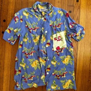Vintage Chicos Fruit All Over Pattern Contrast Pocket Button Up Short Sleeve M